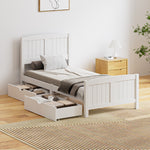 Wooden Bed Frame with Trundle Drawers White