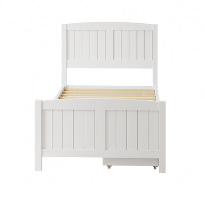 Wooden Bed Frame with Trundle Drawers White
