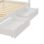 Wooden Bed Frame with Trundle Drawers White