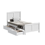 Wooden Bed Frame with Trundle Drawers White