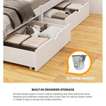 Wooden Bed Frame with Trundle Drawers White