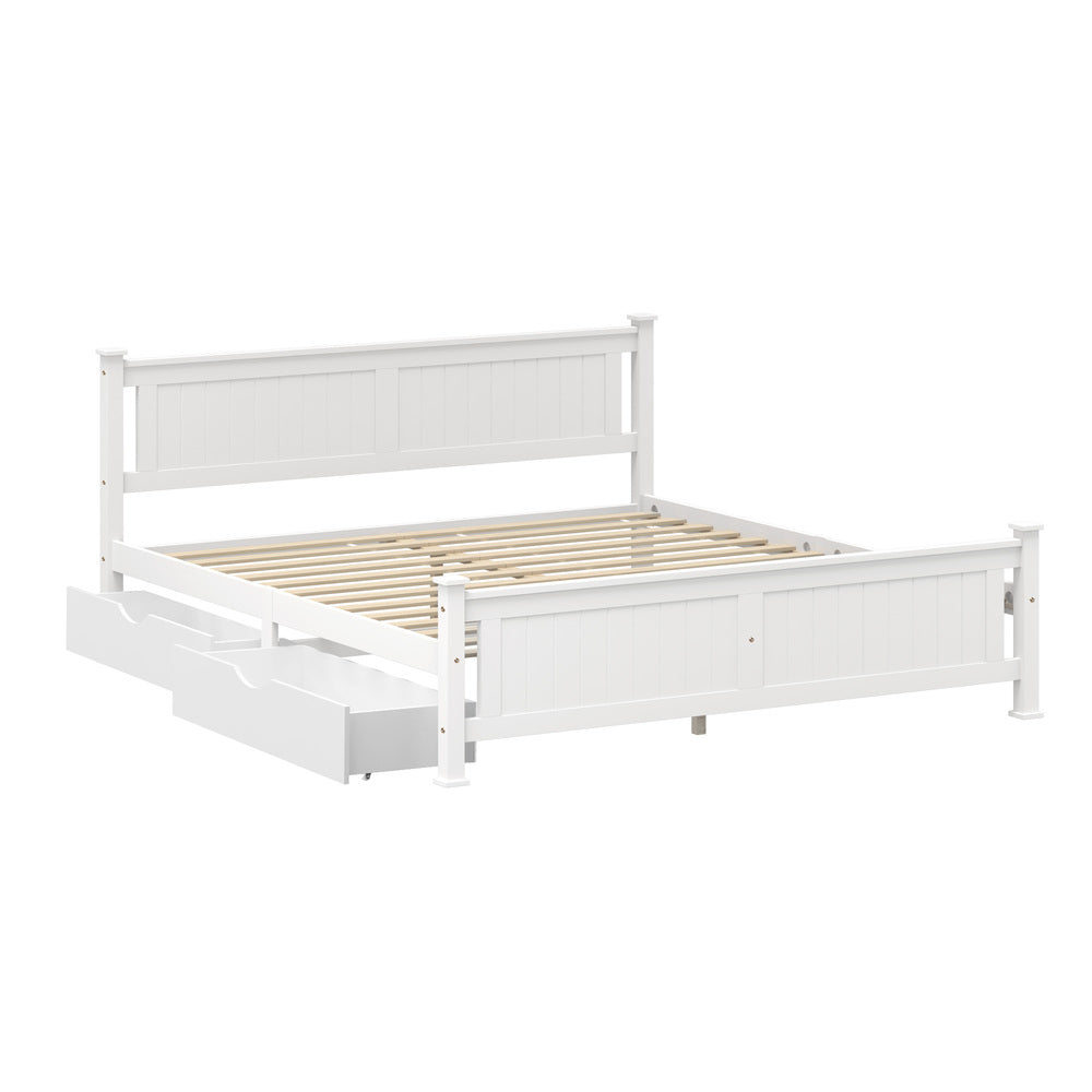 King Bed Frame Storage Drawers Pine White | HomeAndLiving