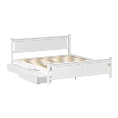 King Bed Frame Storage Drawers Pine White | HomeAndLiving