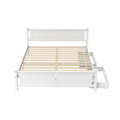 King Bed Frame Storage Drawers Pine White | HomeAndLiving - 3