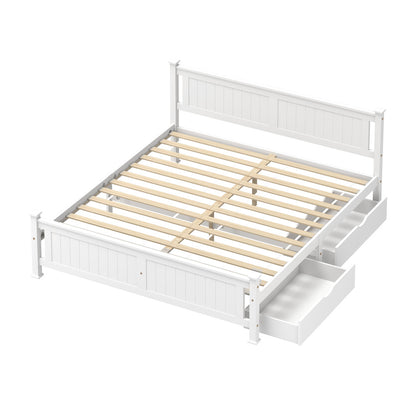 King Bed Frame Storage Drawers Pine White | HomeAndLiving - 5