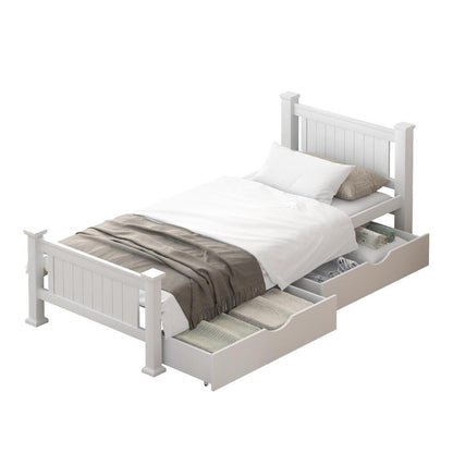 Wood King Single Bed Frame with 2 Storage Drawers White