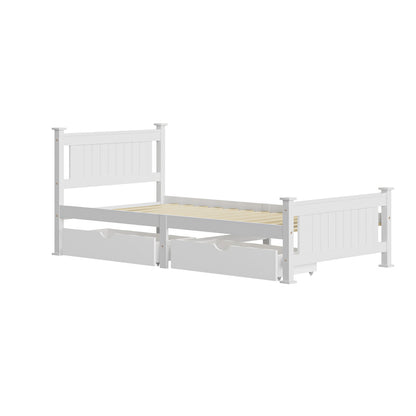 Wood King Single Bed Frame with 2 Storage Drawers White
