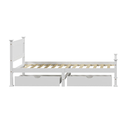 Wood King Single Bed Frame with 2 Storage Drawers White