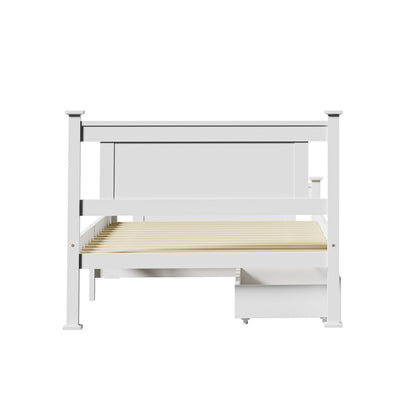 Wood King Single Bed Frame with 2 Storage Drawers White