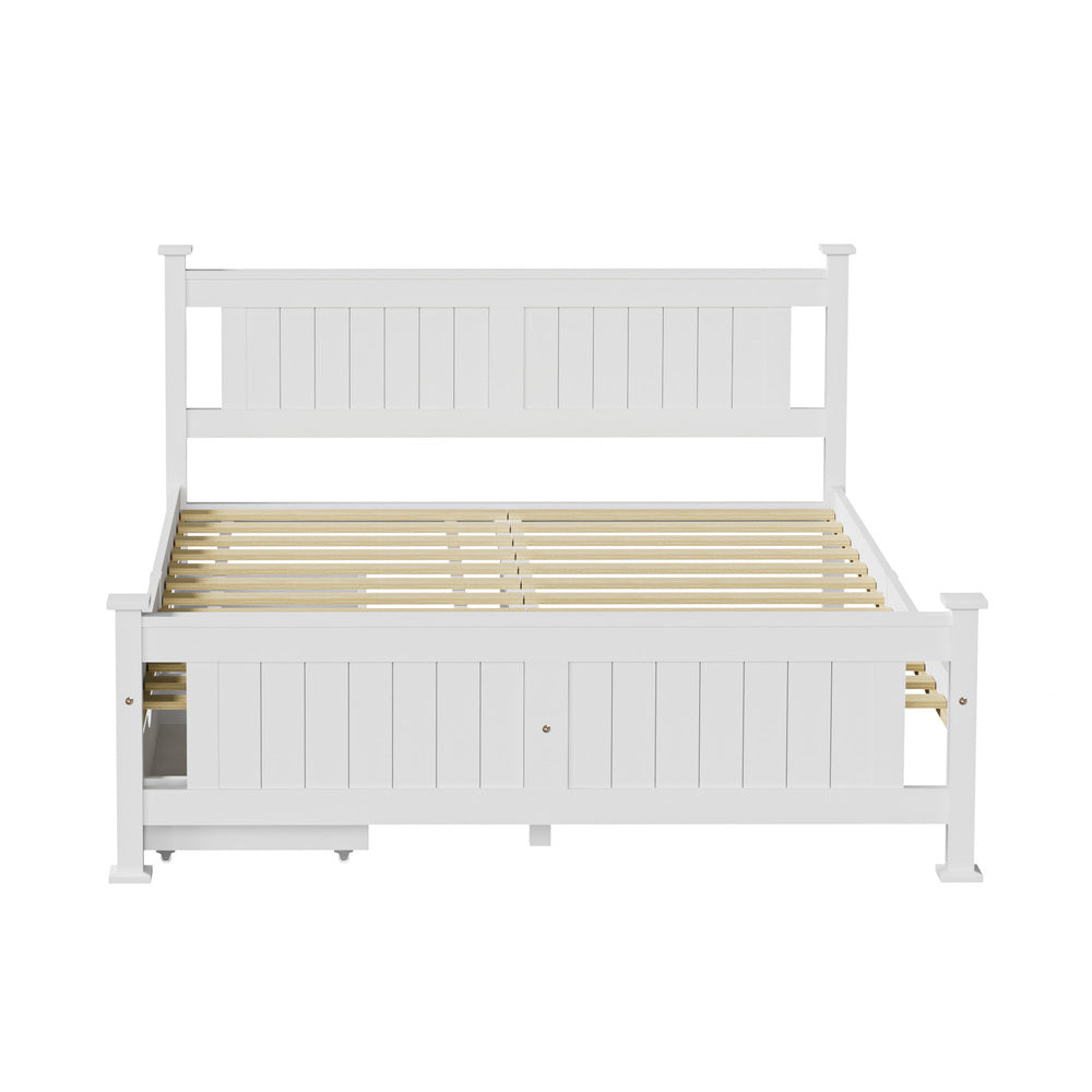 Wood Queen Bed Frame with 2 Storage Drawers White