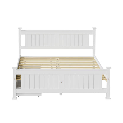 Wood Queen Bed Frame with 2 Storage Drawers White