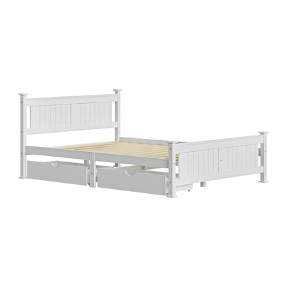 Wood Queen Bed Frame with 2 Storage Drawers White