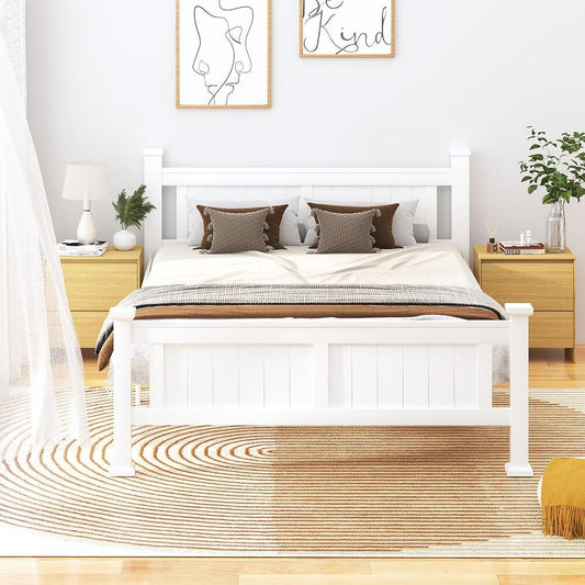 Wood Queen Bed Frame with 2 Storage Drawers White