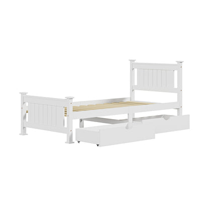 Wood Single Bed Frame with 2 Storage Drawers White
