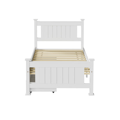 Wood Single Bed Frame with 2 Storage Drawers White