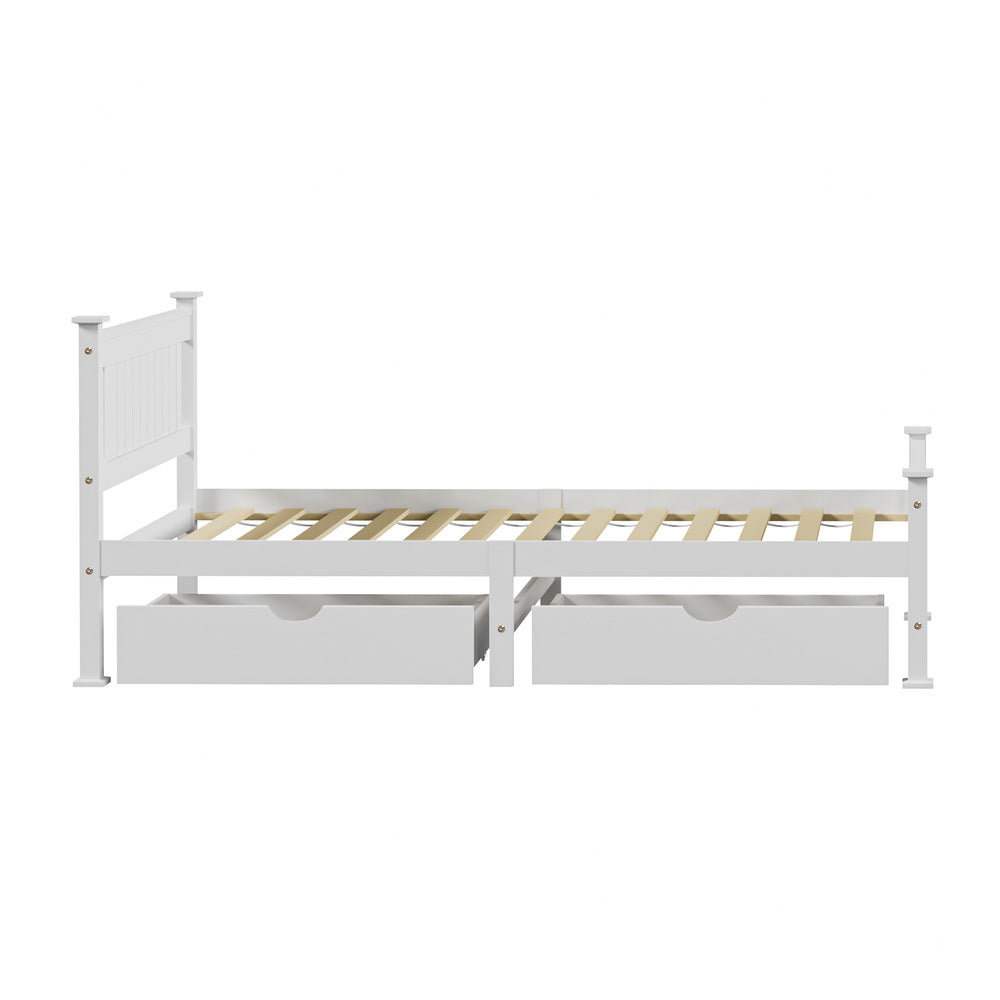 Wood Single Bed Frame with 2 Storage Drawers White