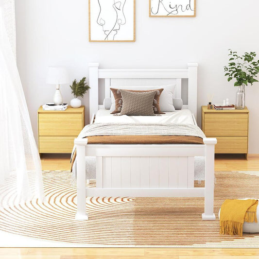 Wood Single Bed Frame with 2 Storage Drawers White