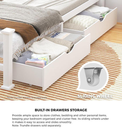 Wood Single Bed Frame with 2 Storage Drawers White