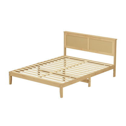 Double Wooden Bed Frame Natural 199x145x94cm