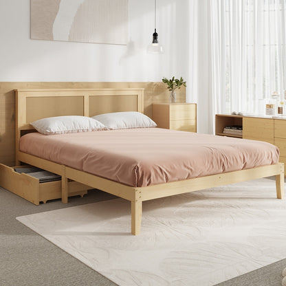 Double Wooden Bed Frame With Storage 199x145x94cm