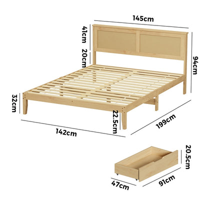 Double Wooden Bed Frame With Storage 199x145x94cm