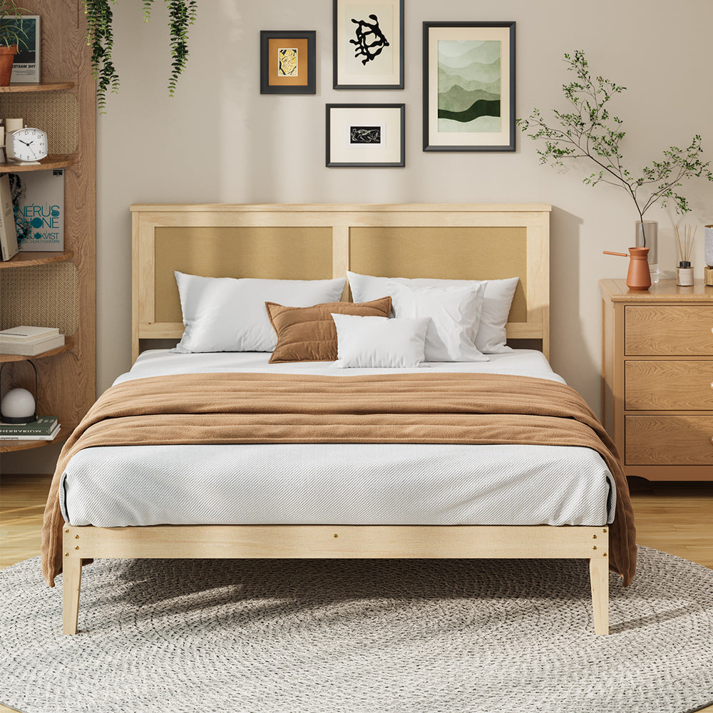 Double Wooden Bed Frame With Storage 199x145x94cm