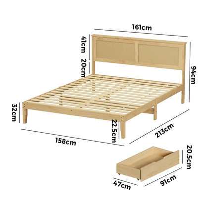Queen Wooden Bed Frame With Storage 213x161x94cm