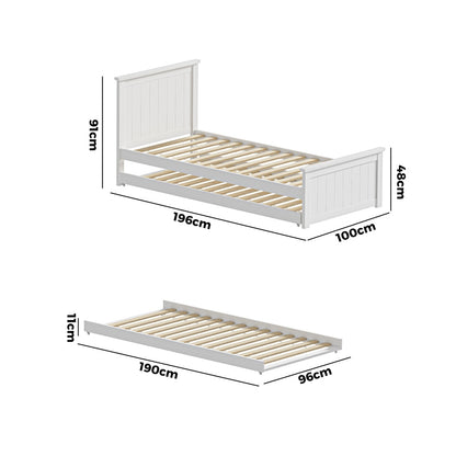 Trundle Bed Frame Single Size Wooden Daybed White