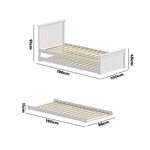 Trundle Bed Frame Single Size Wooden Daybed White