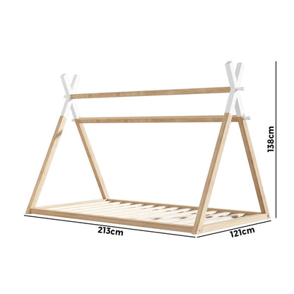 Kids Bed Frame Wooden Timber King Single Teepee House Frame Beds