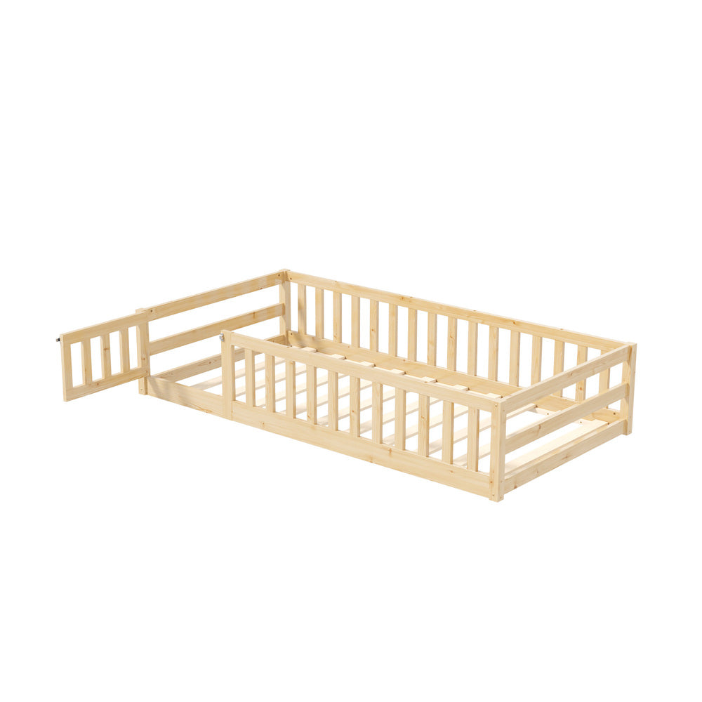 Wooden Kids Bed Frame Floor Bed Chimney Natural Wood Bedroom-KS/S