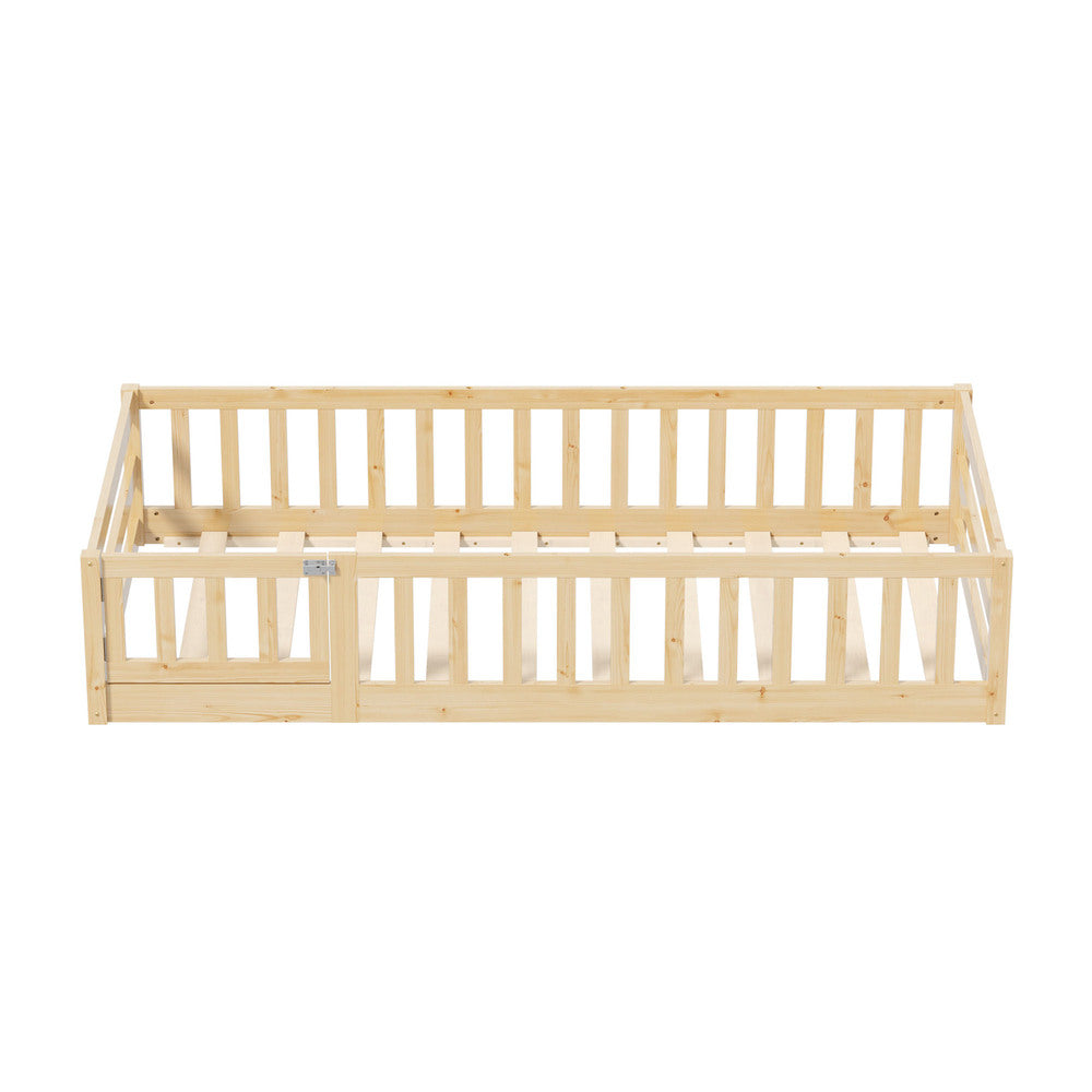 Wooden Kids Bed Frame Floor Bed Chimney Natural Wood Bedroom-KS/S