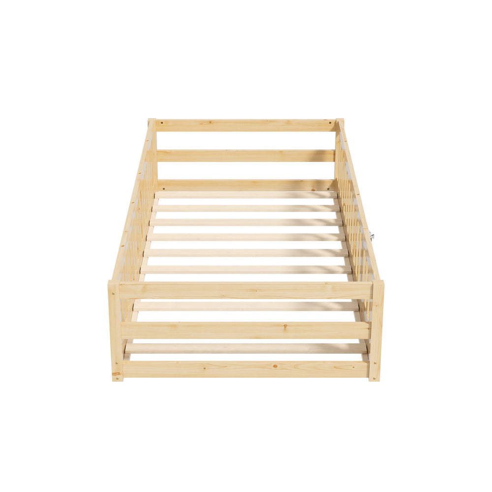 Wooden Kids Bed Frame Floor Bed Chimney Natural Wood Bedroom-KS/S