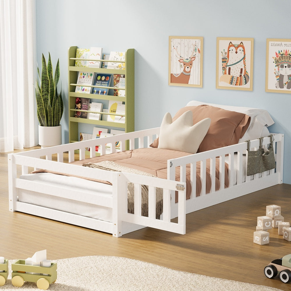 Wooden Kids Bed Frame Floor Bed Chimney White Wood Bedroom-KS/S