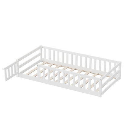 Wooden Kids Bed Frame Floor Bed Chimney White Wood Bedroom-KS/S