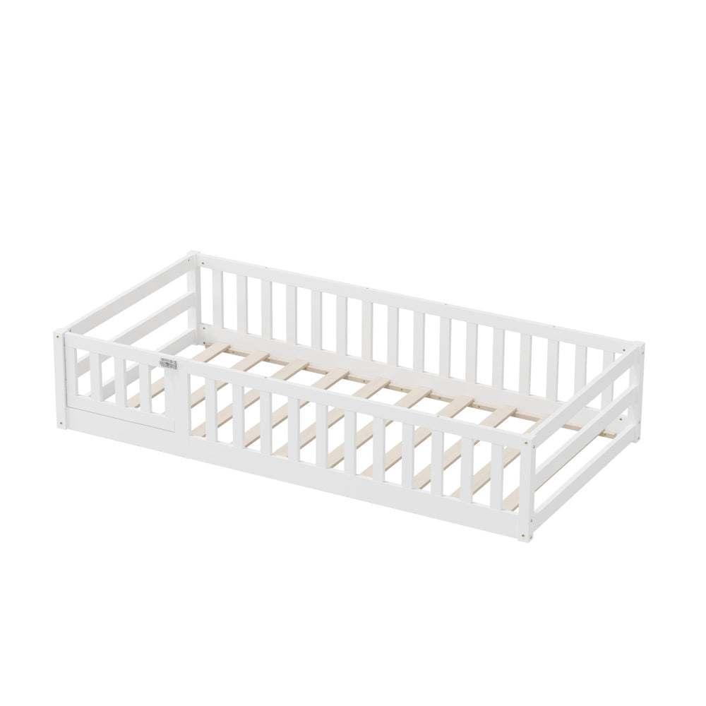 Wooden Kids Bed Frame Floor Bed Chimney White Wood Bedroom-KS/S