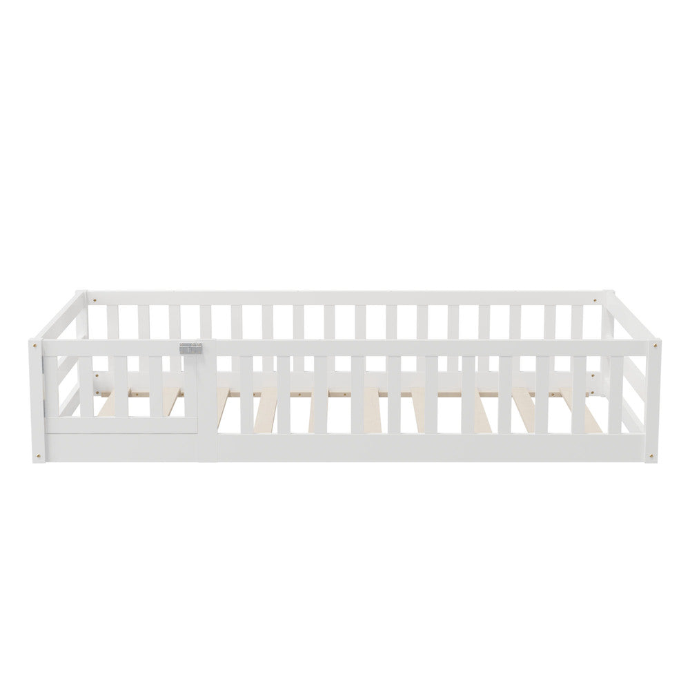 Wooden Kids Bed Frame Floor Bed Chimney White Wood Bedroom-KS/S