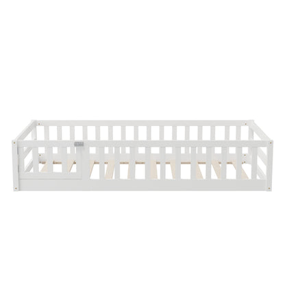 Wooden Kids Bed Frame Floor Bed Chimney White Wood Bedroom-KS/S