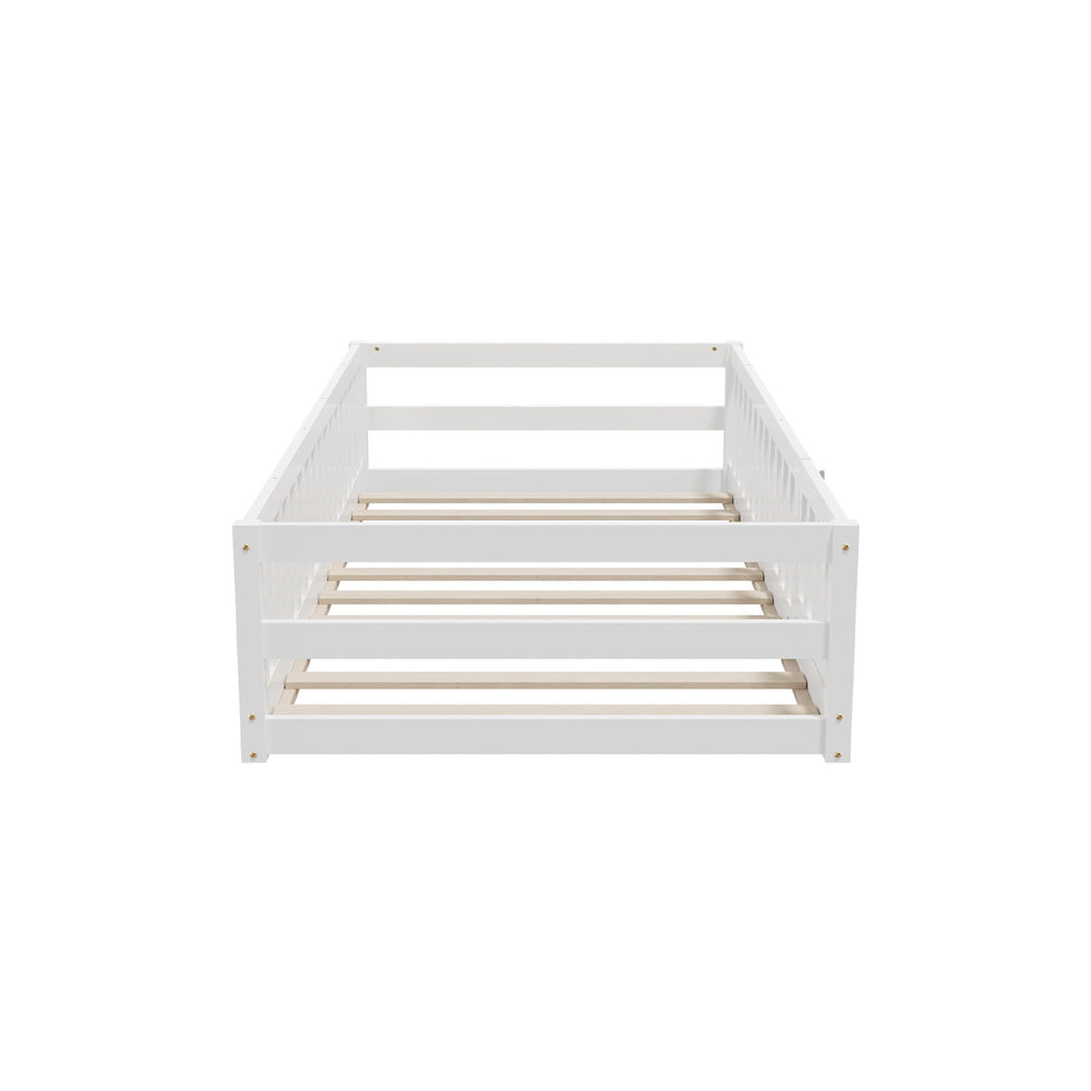 Wooden Kids Bed Frame Floor Bed Chimney White Wood Bedroom-KS/S