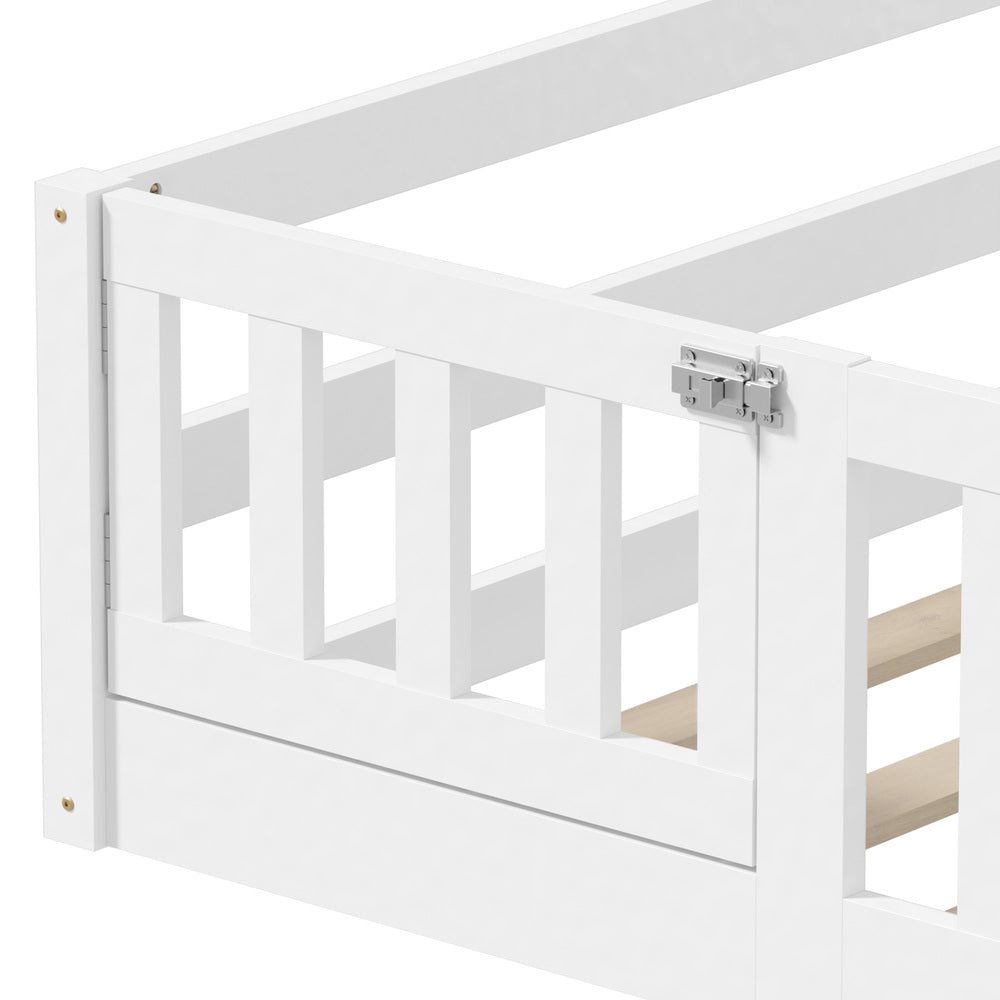 Wooden Kids Bed Frame Floor Bed Chimney White Wood Bedroom-KS/S