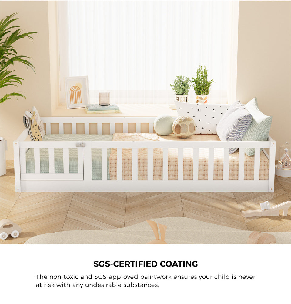 Wooden Kids Bed Frame Floor Bed Chimney White Wood Bedroom-KS/S