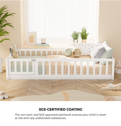 Wooden Kids Bed Frame Floor Bed Chimney White Wood Bedroom-KS/S