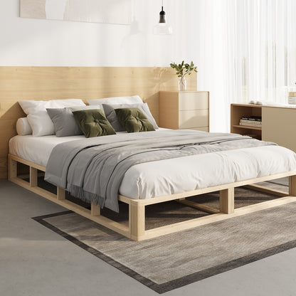 Wooden Bed Frame Queen Size Cage-like Base