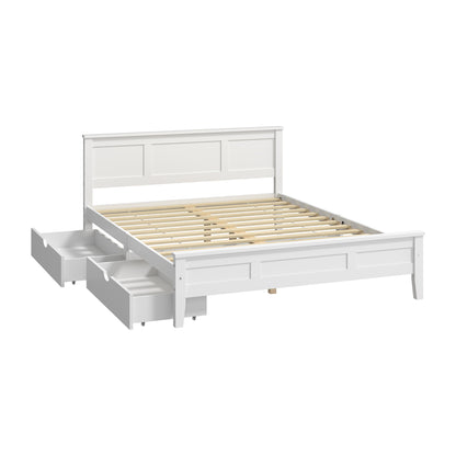 Double Wooden Bed Frame White 199x147x94cm