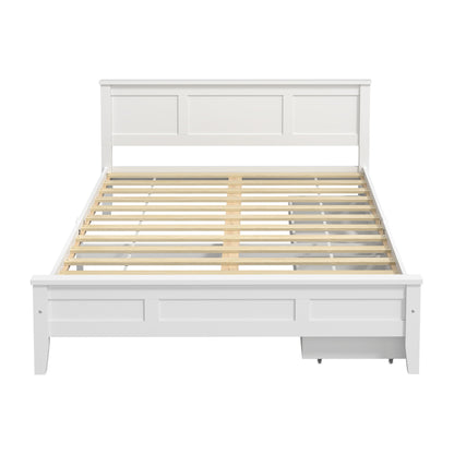 Double Wooden Bed Frame White 199x147x94cm