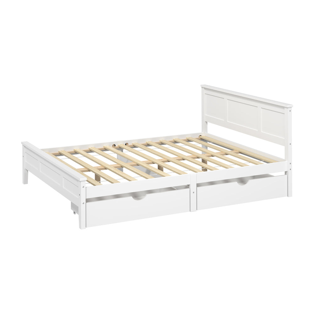 Double Wooden Bed Frame White 199x147x94cm