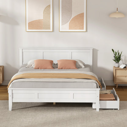 Double Wooden Bed Frame White 199x147x94cm