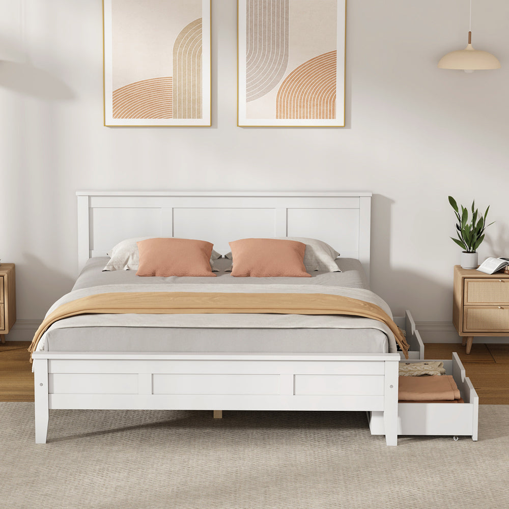 King Wooden Bed Frame White 213x193x94cm