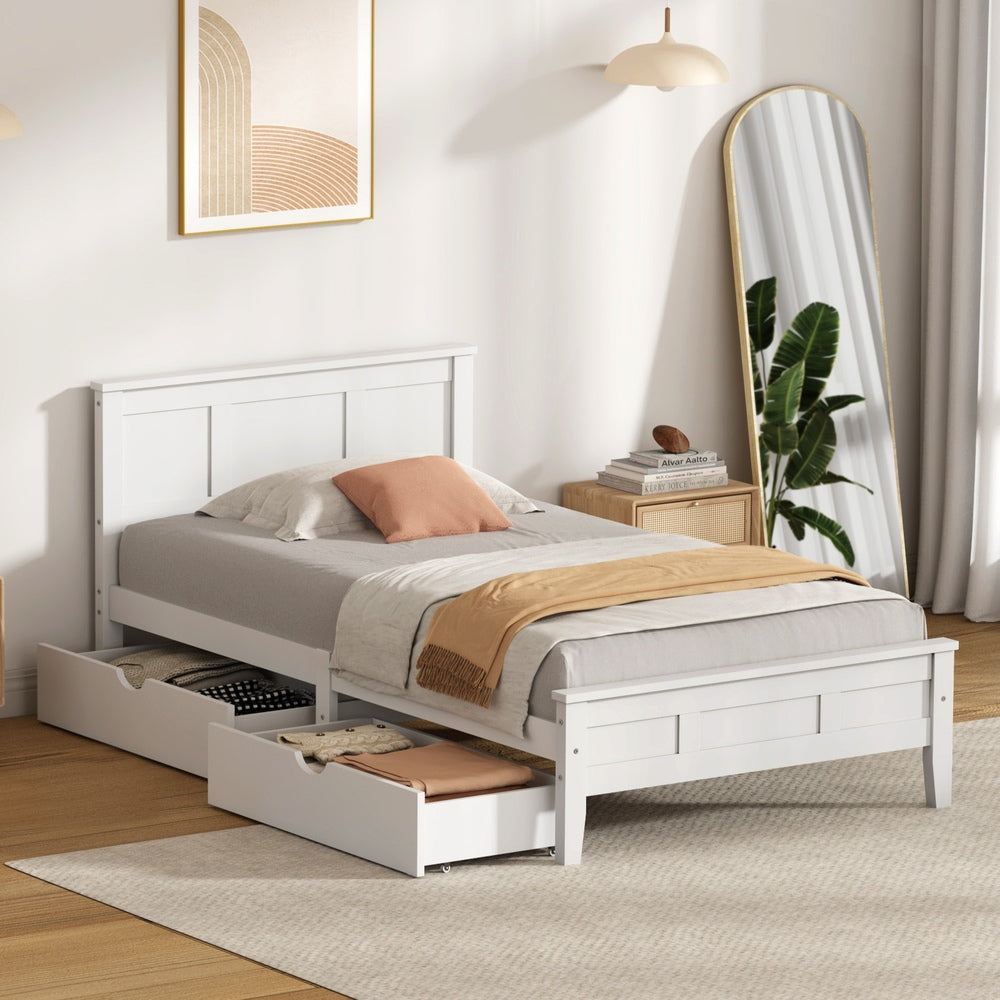 King Single Wooden Bed Frame White 213x117x94cm