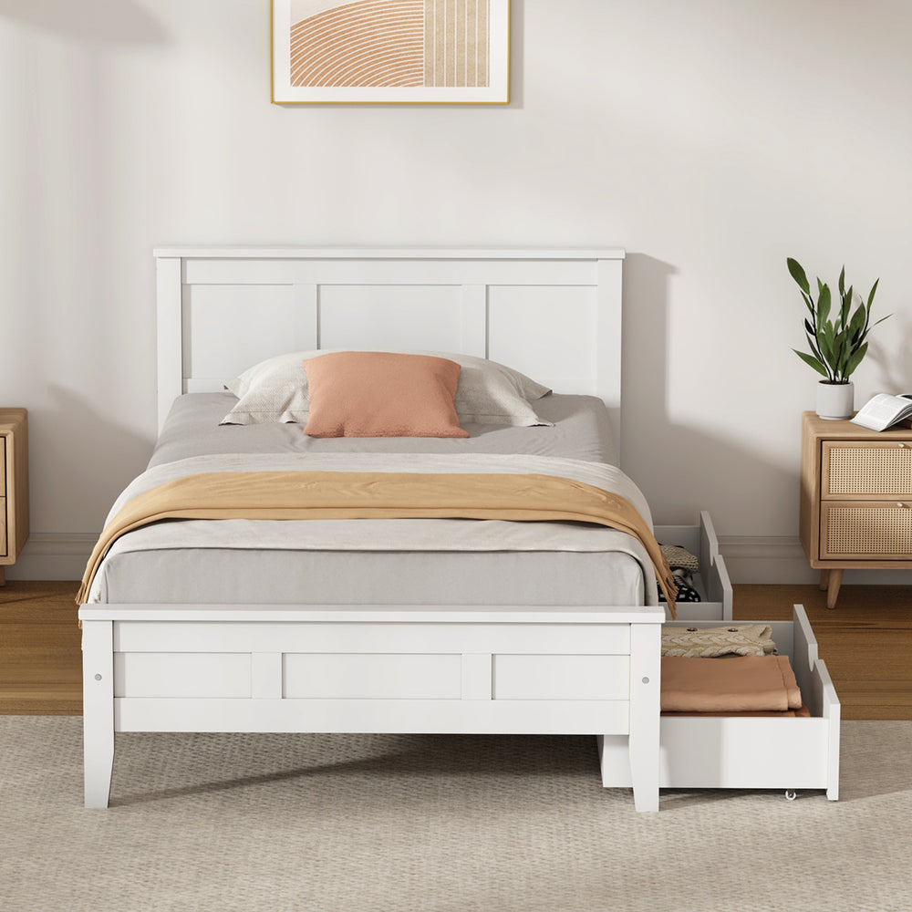 King Single Wooden Bed Frame White 213x117x94cm